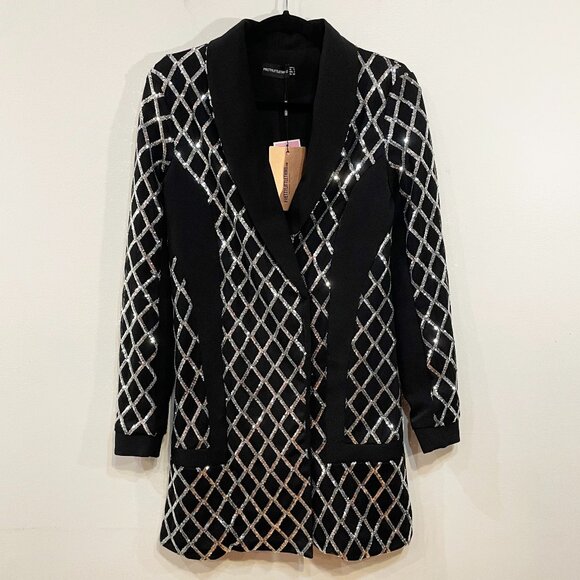 New ASOS Sequin Blazer Dress Black Silver 2, XS - Picture 1 of 6